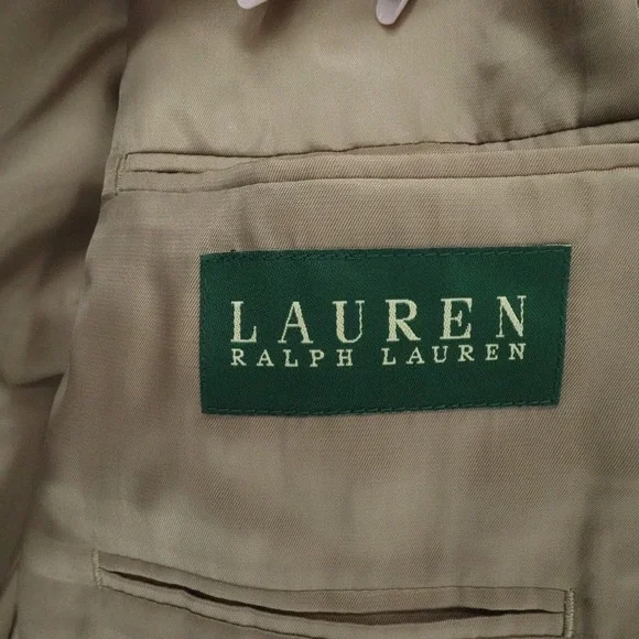 Lauren Ralph Lauren Sport Coat Mens 40R Tan Houndstooth Blazer Silk Business